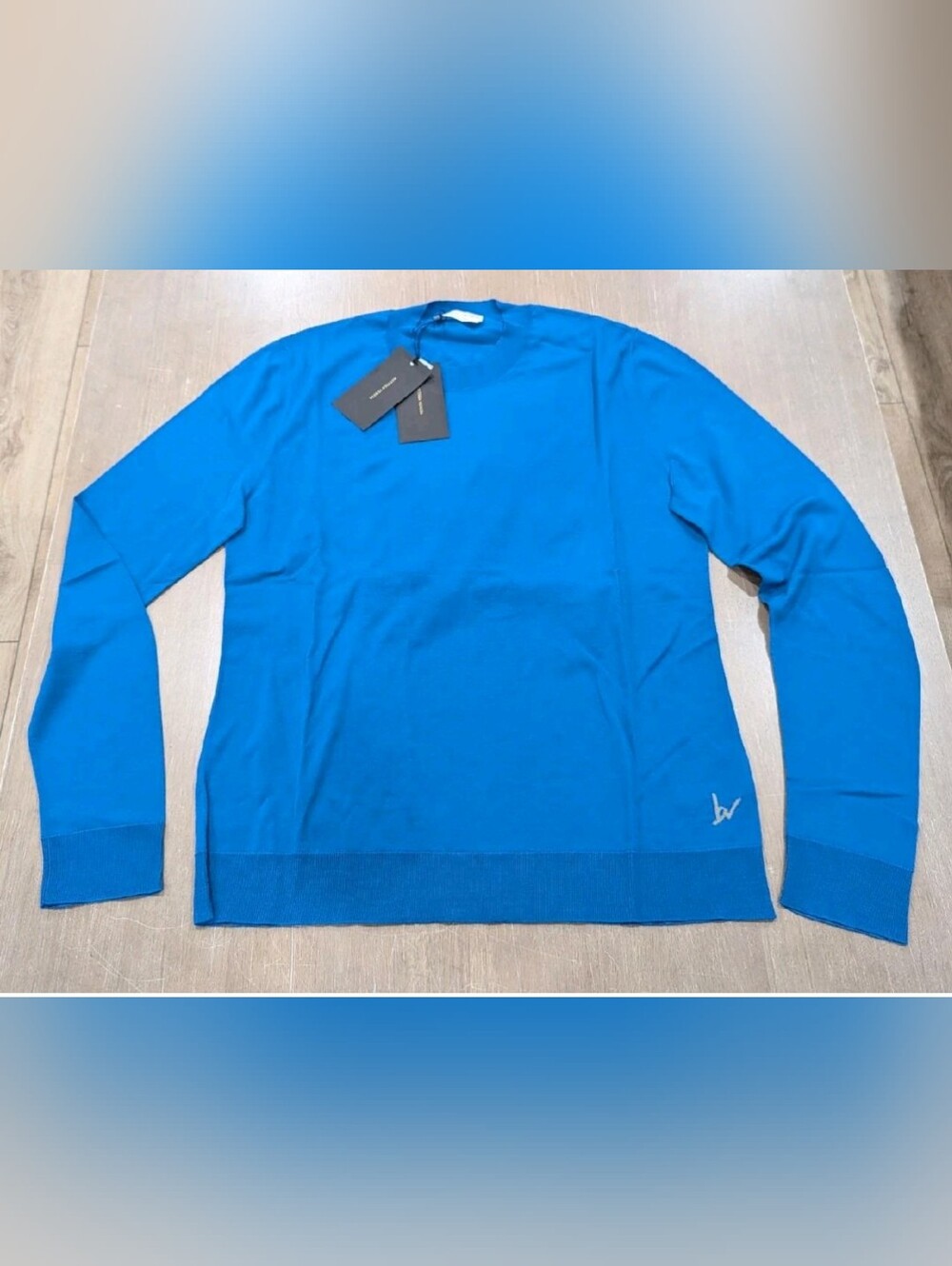 $890 Mens Bottega Veneta Solid Wool Crewneck Wool Sweater Ocean Blue 54 US 44